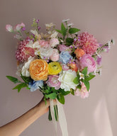 Artificial Pastel Pink Orange Yellow Wedding Bouquet
